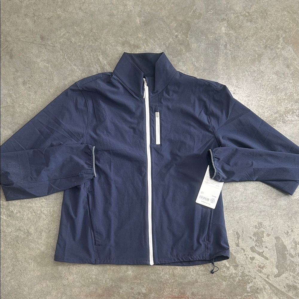 Athleta Navy Blue Jacket with White Zipper